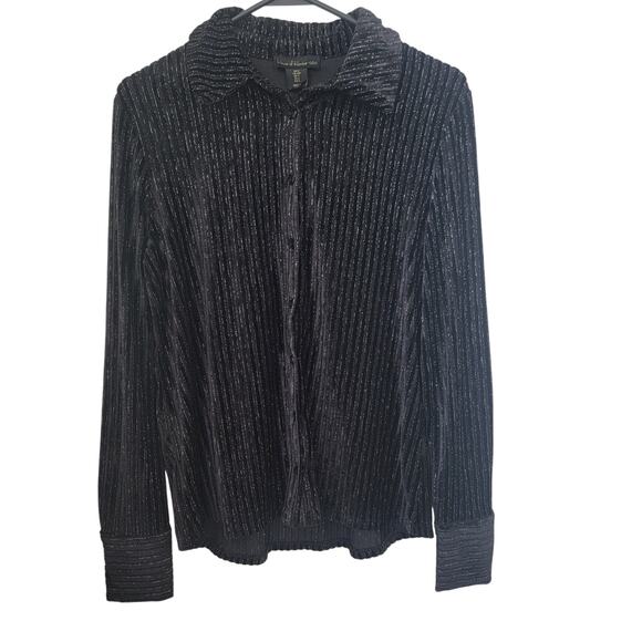 House of Harlow 1960 Tops - House of Harlow Black Velvet Striped‎ Button Up Long Sleeve Metallic Sheer Small